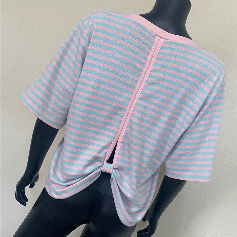 VINTAGE Pastel Pink & Light Blue Kawaii Striped Knit Top - Picture 10 of 11